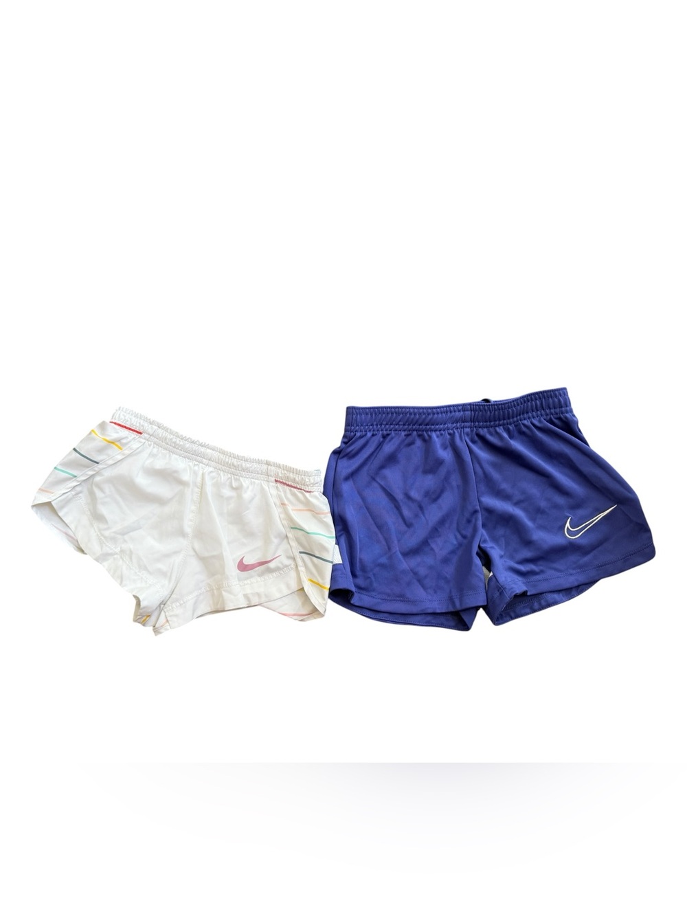 Nike Kids Athletic Shorts - White with Rainbow Accents & Royal Blue